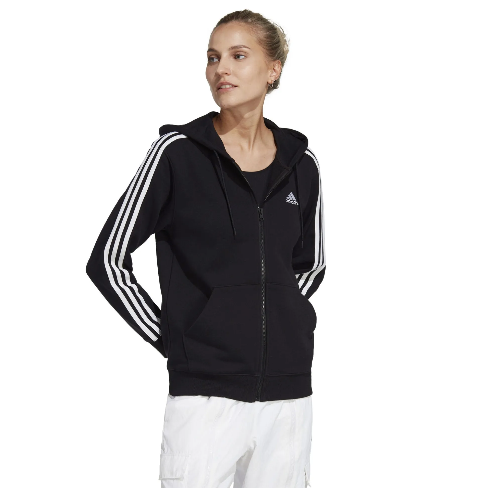 Fashion 3 Stripes French Terry Zip Hoodie Women - Black, White Jackets