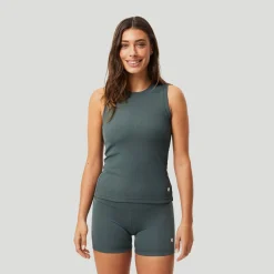 Sale Ace Rib Pocket Tank Top Women - Dark Green Tops