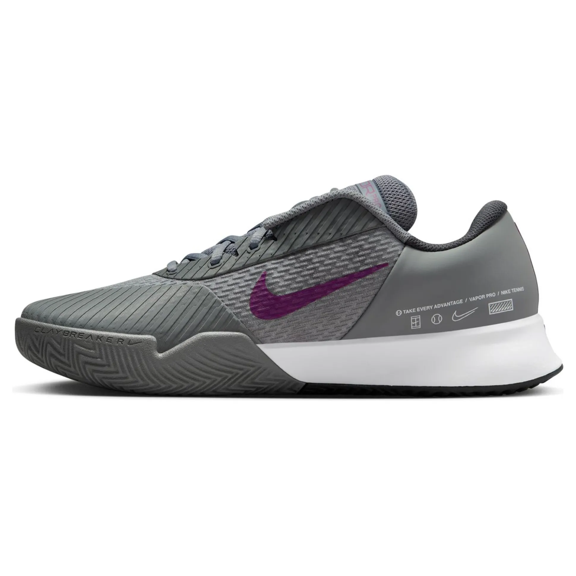 Store Air Zoom Vapor Pro 2 Clay Court Shoe Men - Grey, Berry Clay Court Shoes