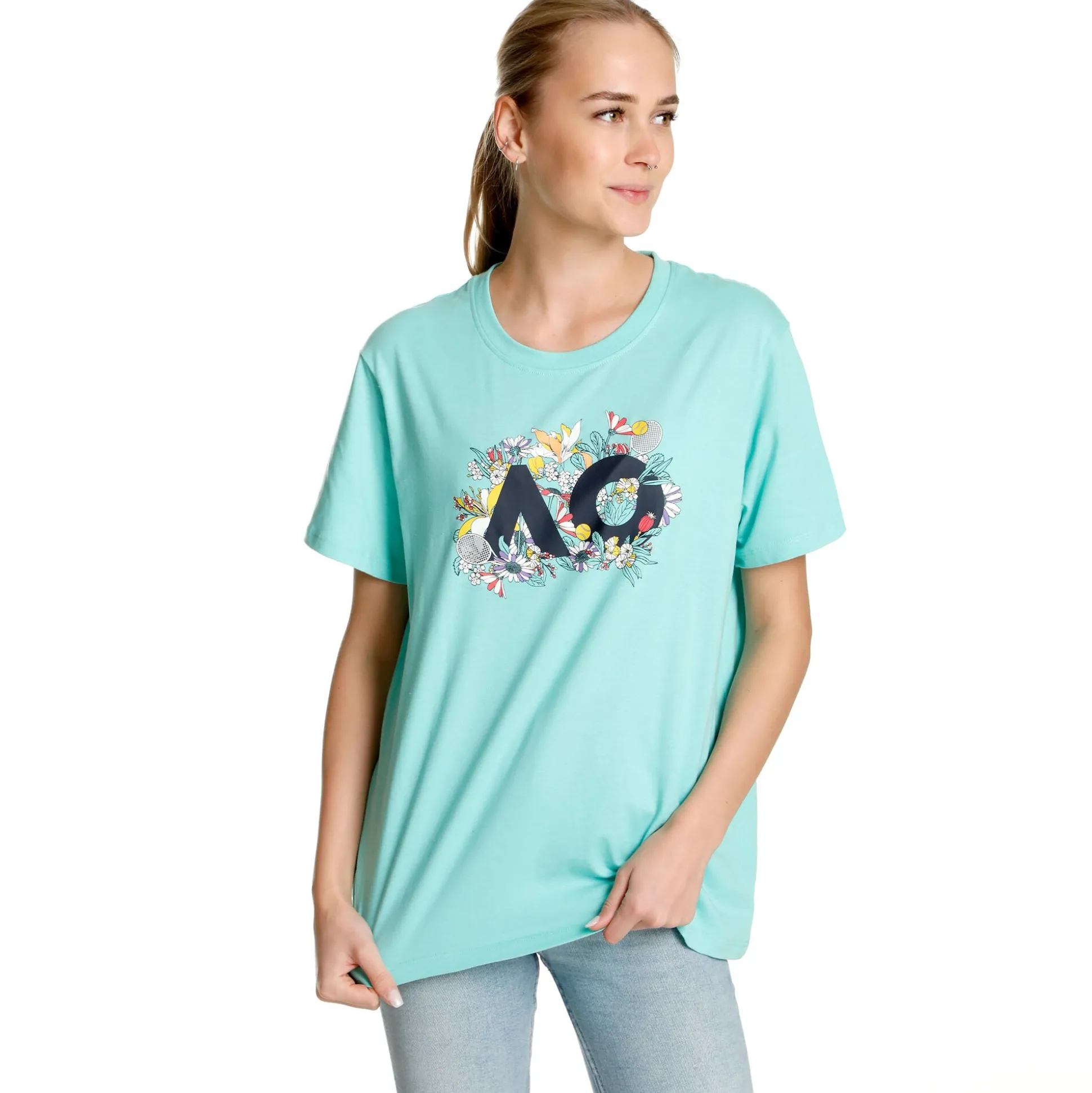 Cheap AO Floral Logo T-Shirt Women - Turquoise, Multicoloured Shirts