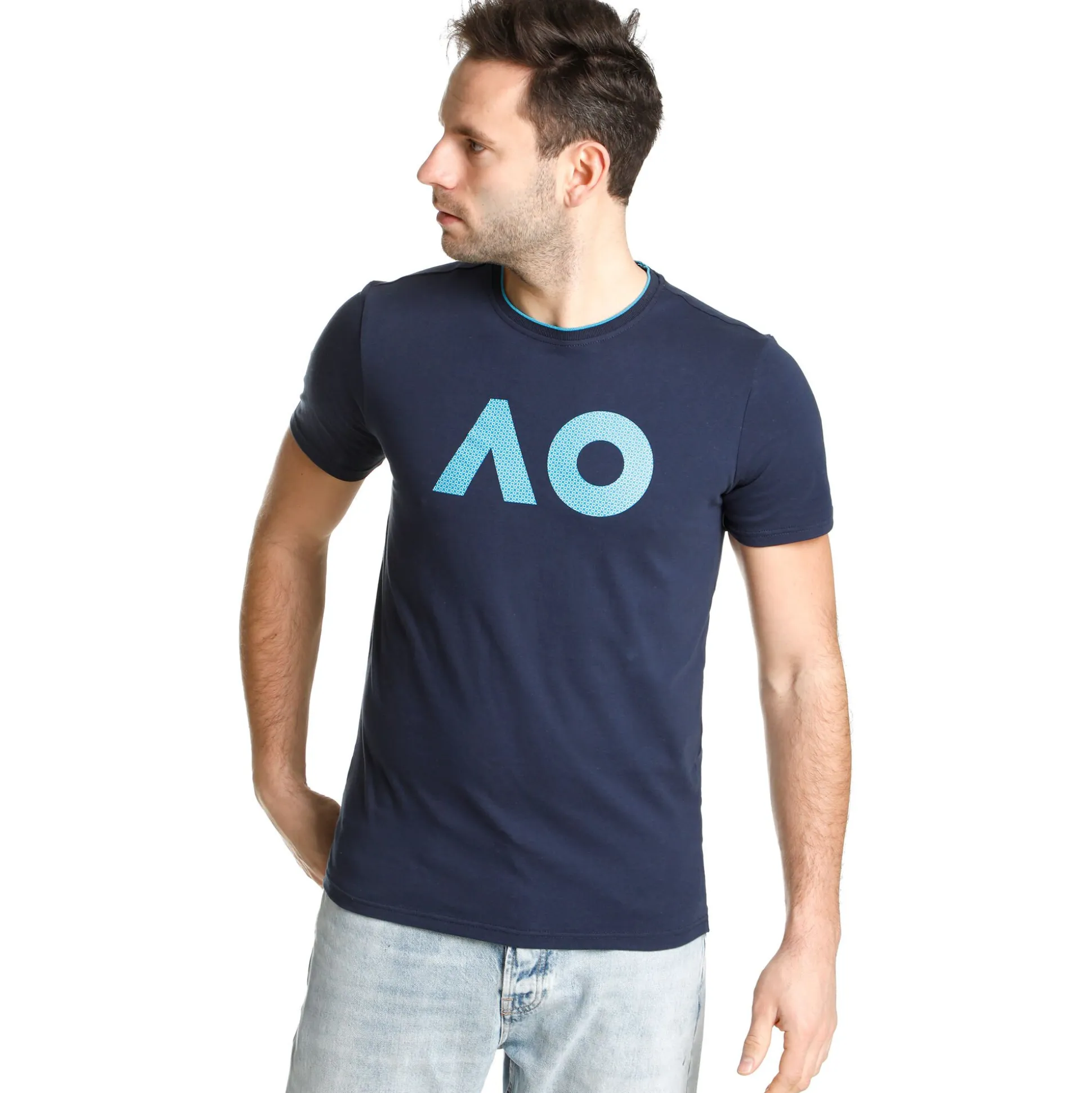 Best AO Stack Print Core Logo T-Shirt Men - Dark Blue, Blue Shirts