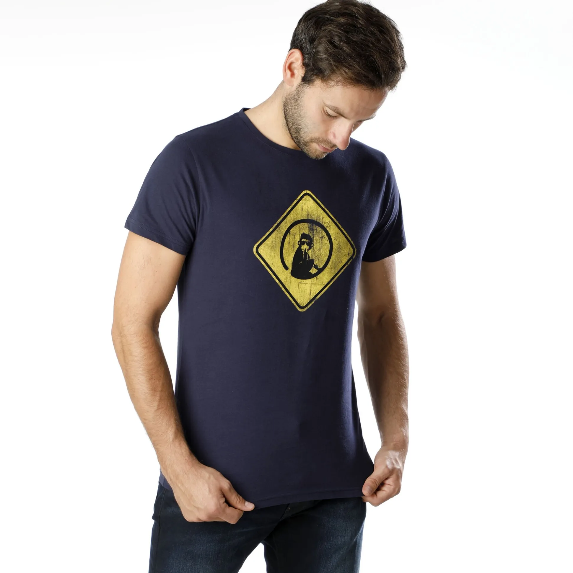 Online Australia Road Sign T-Shirt Men - Dark Blue, Yellow Shirts