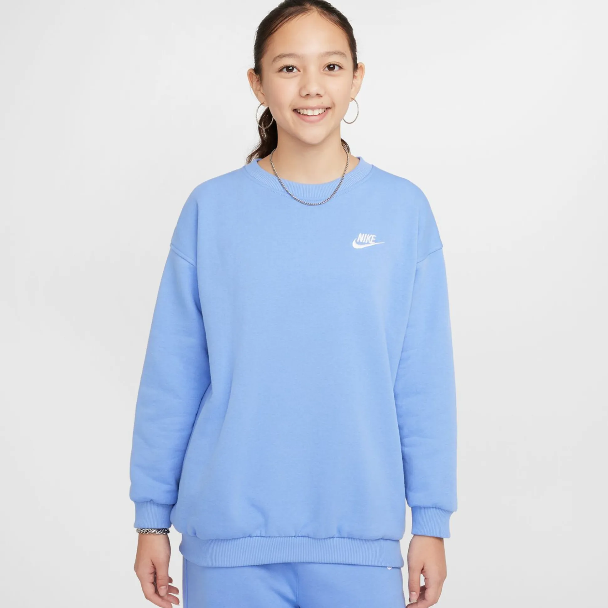 Best Sale Club Fleece Oversized Crew Sweatshirt Girls - Light Blue, White Hoodies & Sweaters