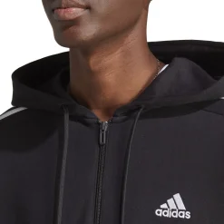 Online Essentials French Terry 3-Stripes Full-Zip Hoodie Men - Black, White Jackets