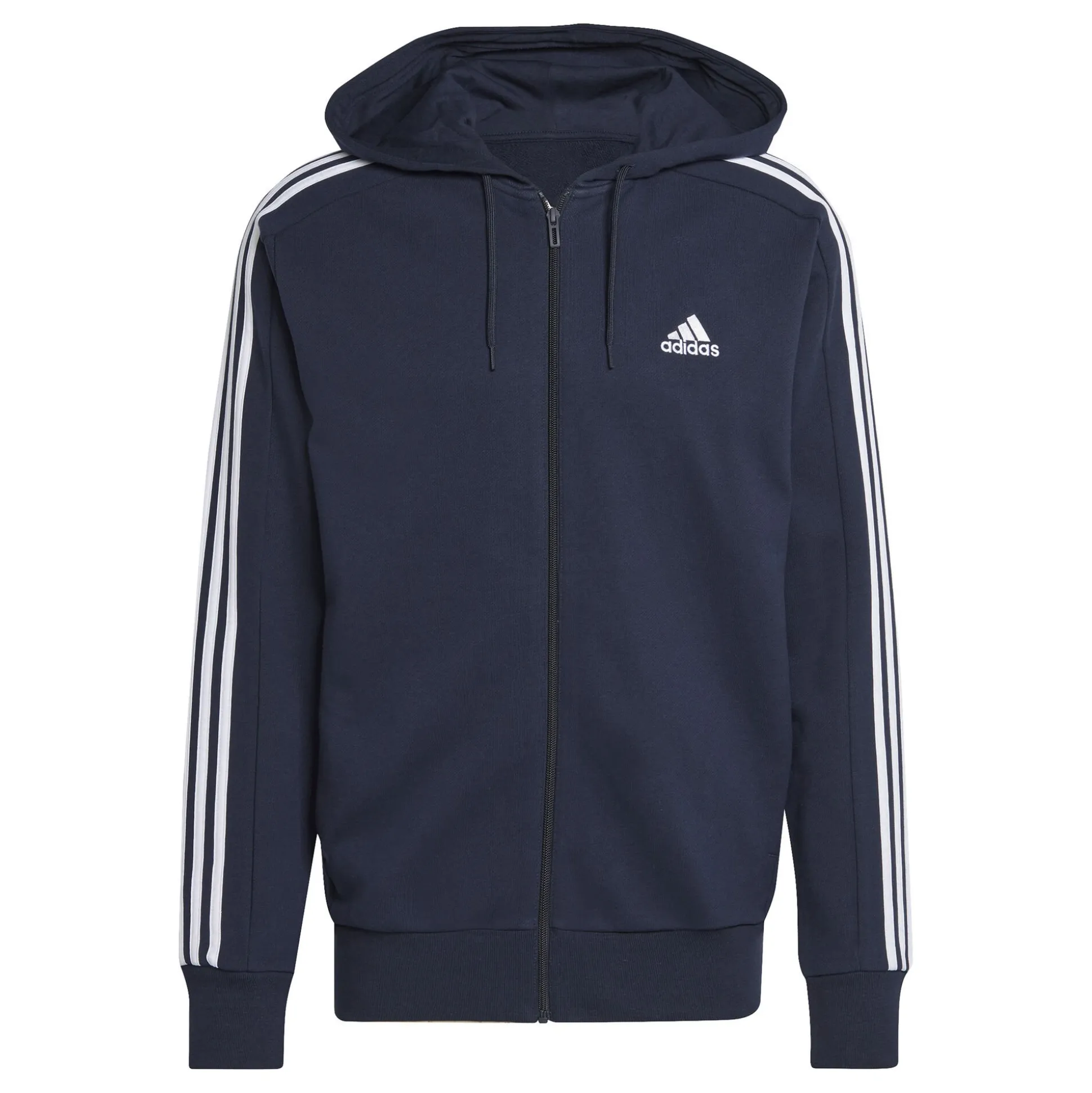 New Essentials French Terry 3-Stripes Full-Zip Hoodie Men - Dark Blue, White Jackets