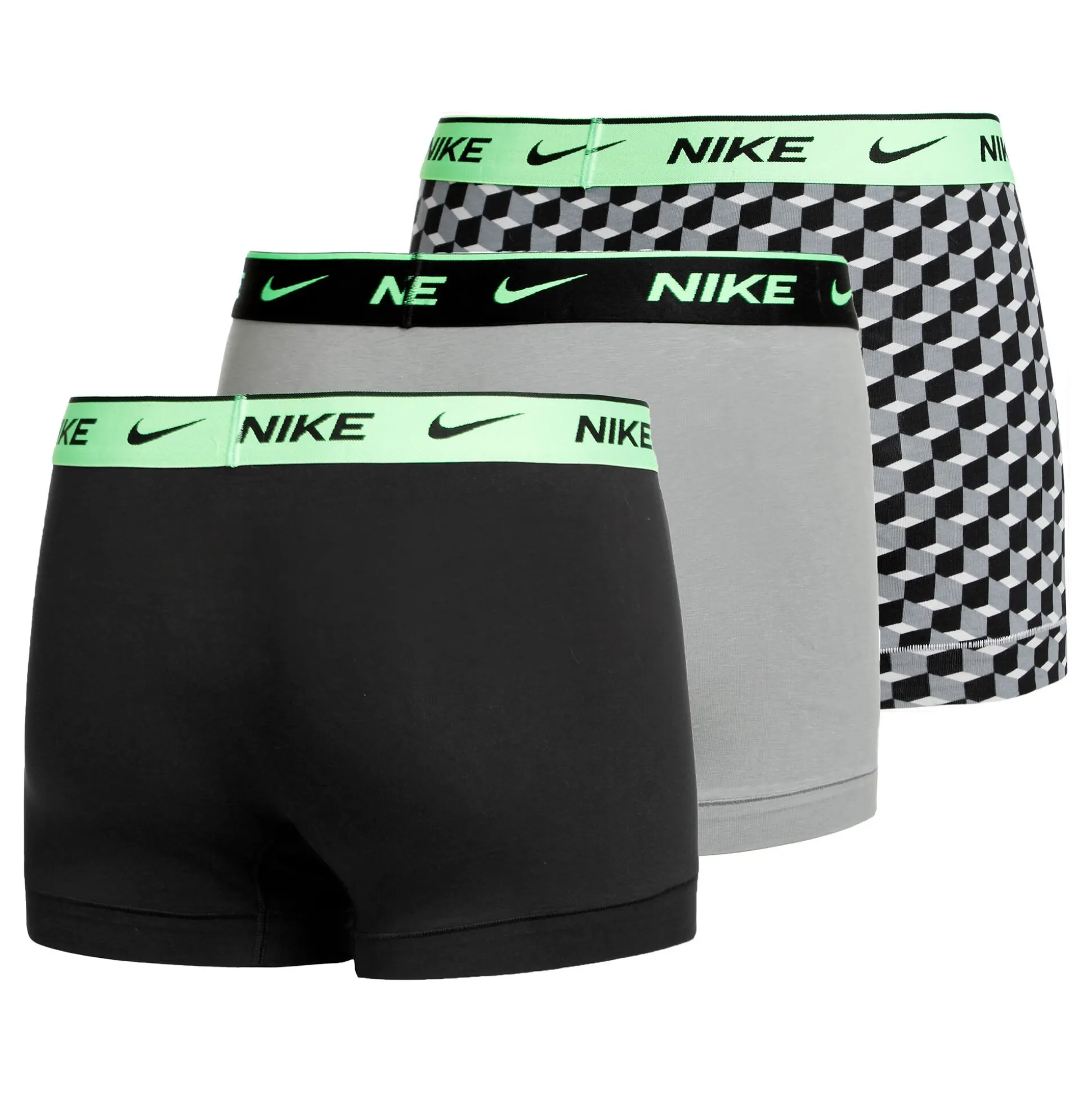 Cheap Everyday Cotton Stretch Trunk Boxer Shorts 3 Pack Men - Grey, Neon Green Underwear