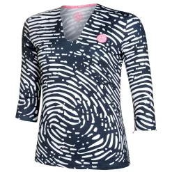 Discount Fingerprint Printed Long Sleeve Women - Dark Blue, White Shirts