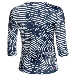 Discount Fingerprint Printed Long Sleeve Women - Dark Blue, White Shirts