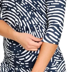 Discount Fingerprint Printed Long Sleeve Women - Dark Blue, White Shirts