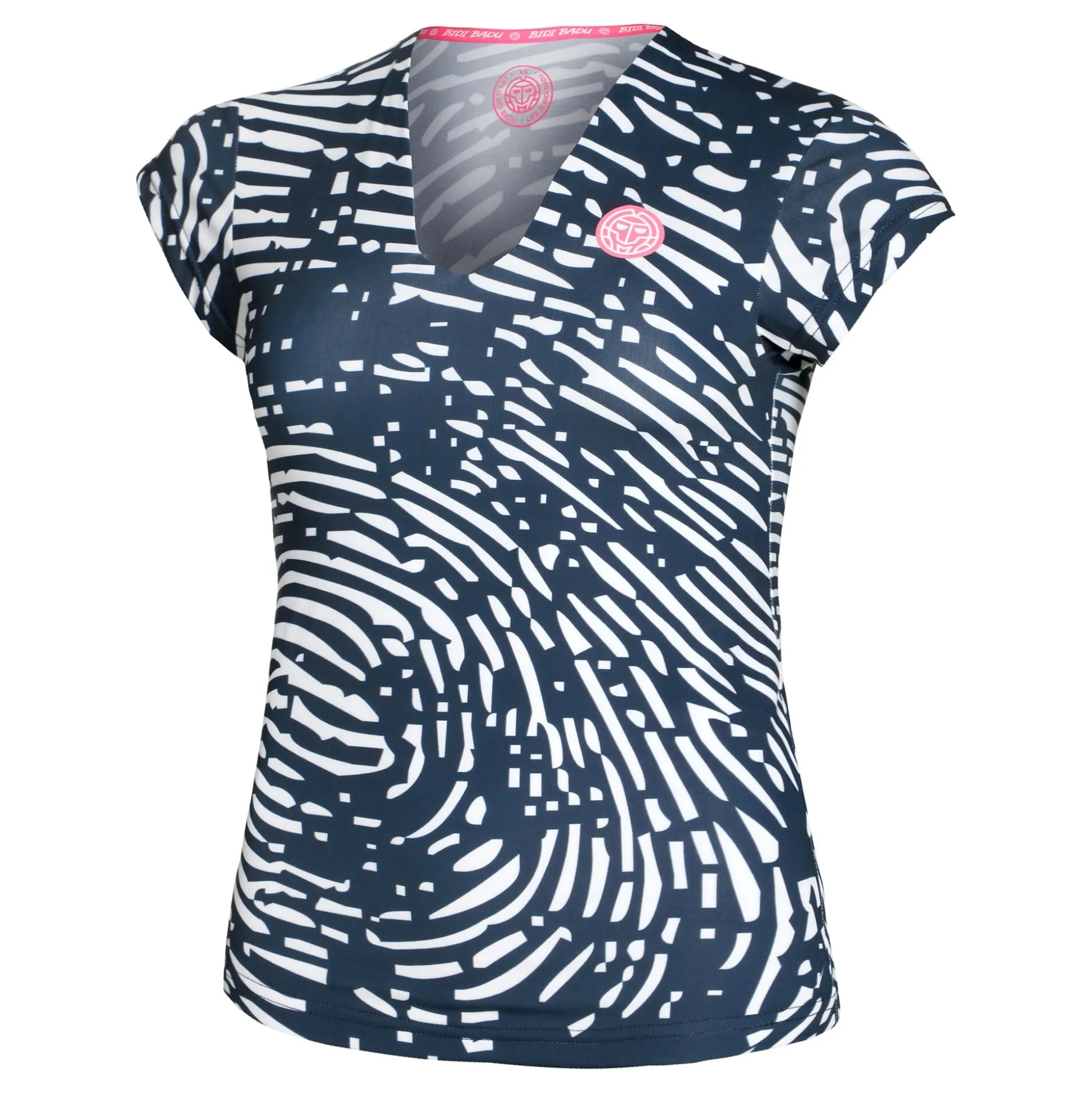Hot Fingerprint Printed V-Neck T-Shirt Women - Dark Blue, White Shirts