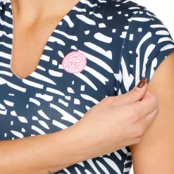 Hot Fingerprint Printed V-Neck T-Shirt Women - Dark Blue, White Shirts