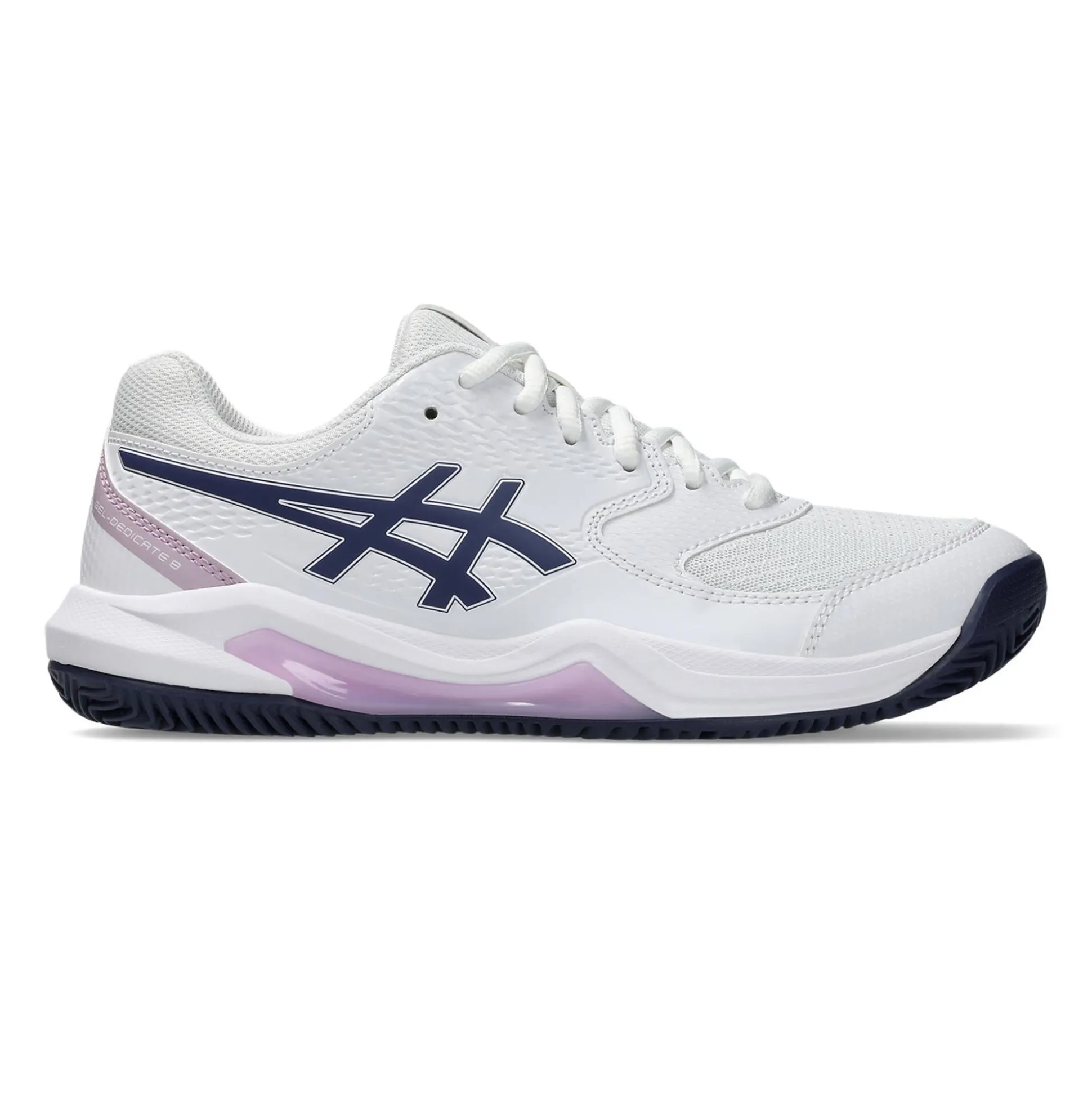 Best Sale Gel-Dedicate 8 Clay Court Shoe Women - White, Dark Blue Clay Court Shoes