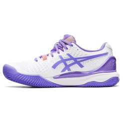 Cheap Gel-Resolution 9 Clay Court Shoe Women - White, Lilac Clay Court Shoes