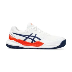 Shop Gel-Resolution 9 GS Clay Court Shoe Kids - White, Dark Blue Clay Court Shoes
