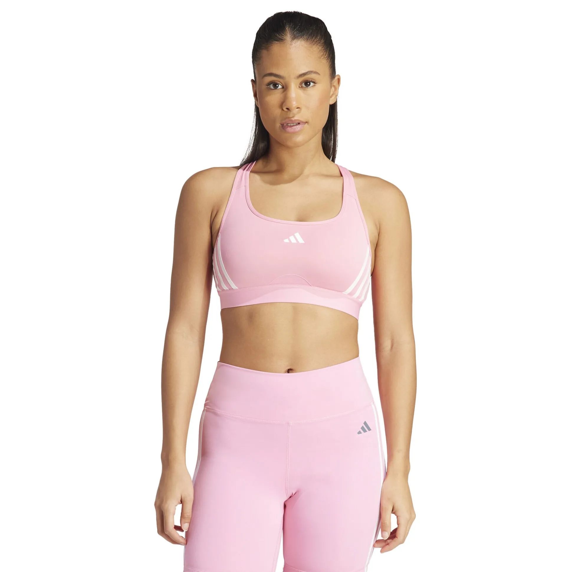 New Power Racer Medium 3-Stripes Sports Bras Women - Pink, White Sports Bras