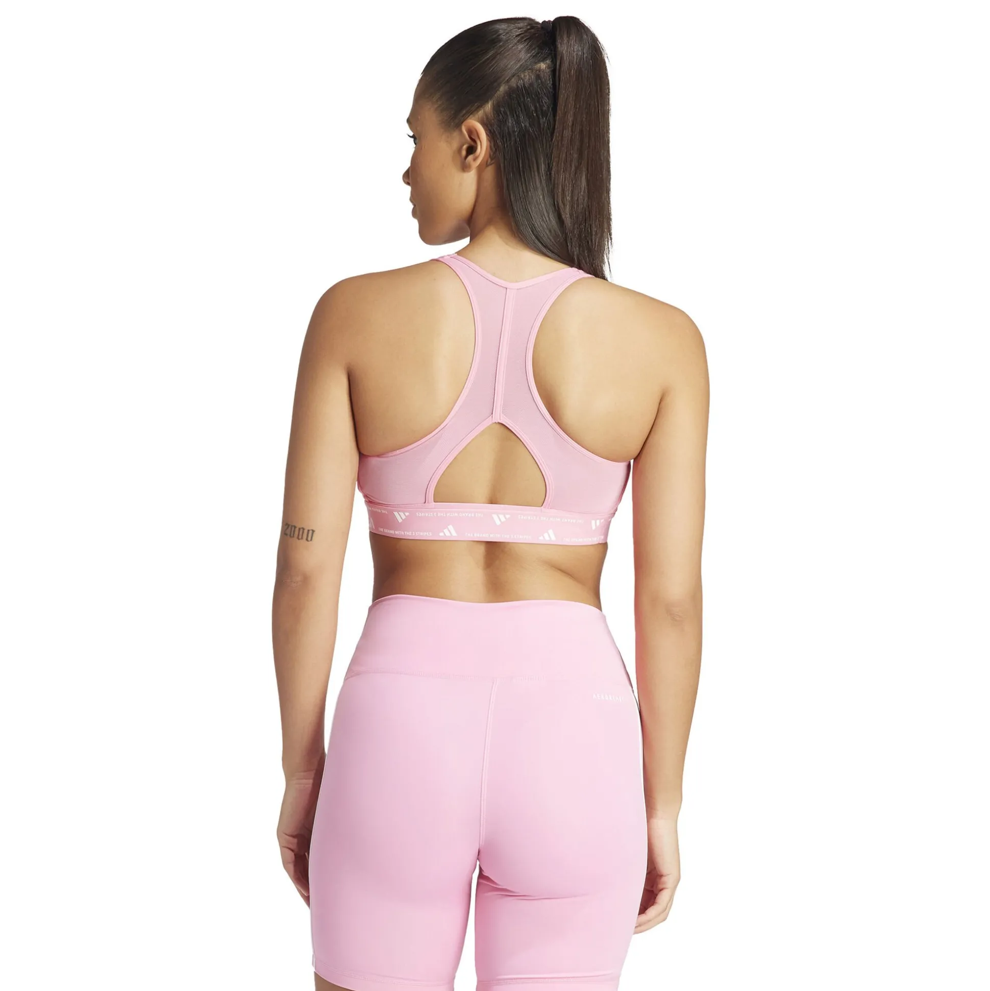 New Power Racer Medium 3-Stripes Sports Bras Women - Pink, White Sports Bras