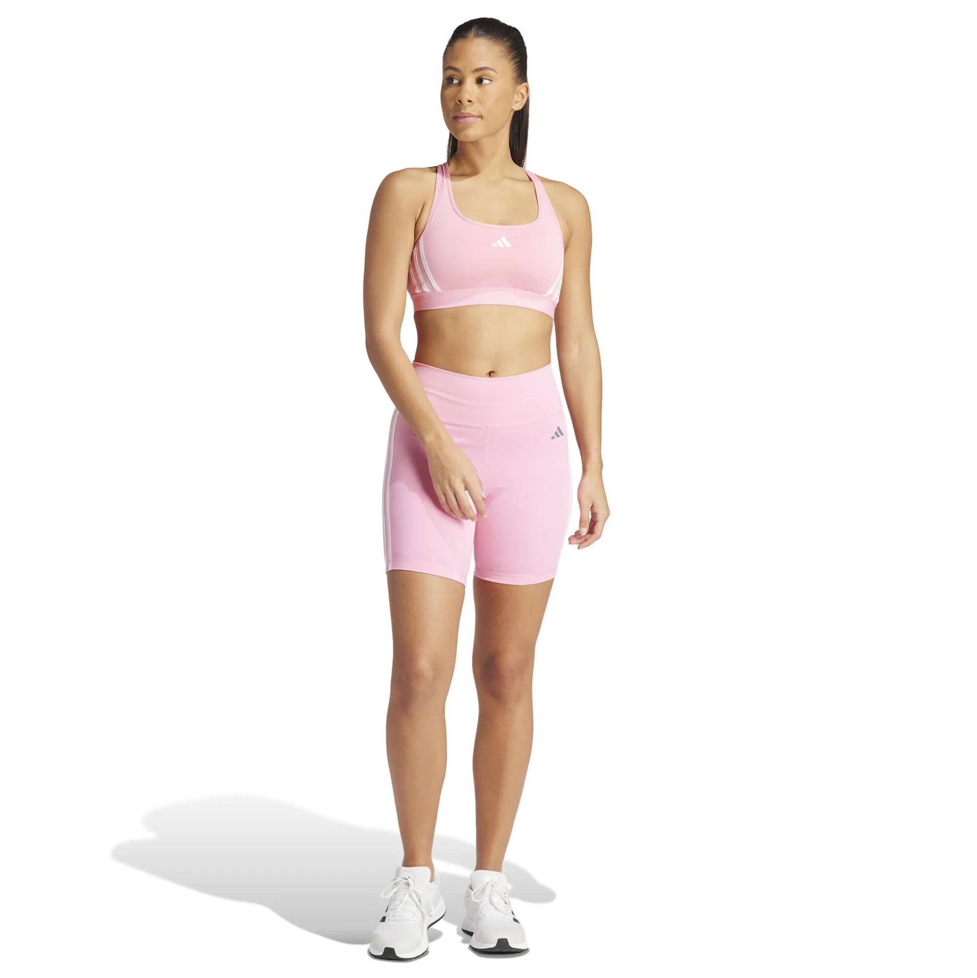 New Power Racer Medium 3-Stripes Sports Bras Women - Pink, White Sports Bras