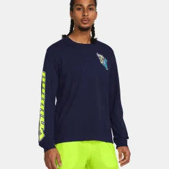 Best Run Everywhere Running Top Men - Dark Blue, Neon Yellow Running Clothing