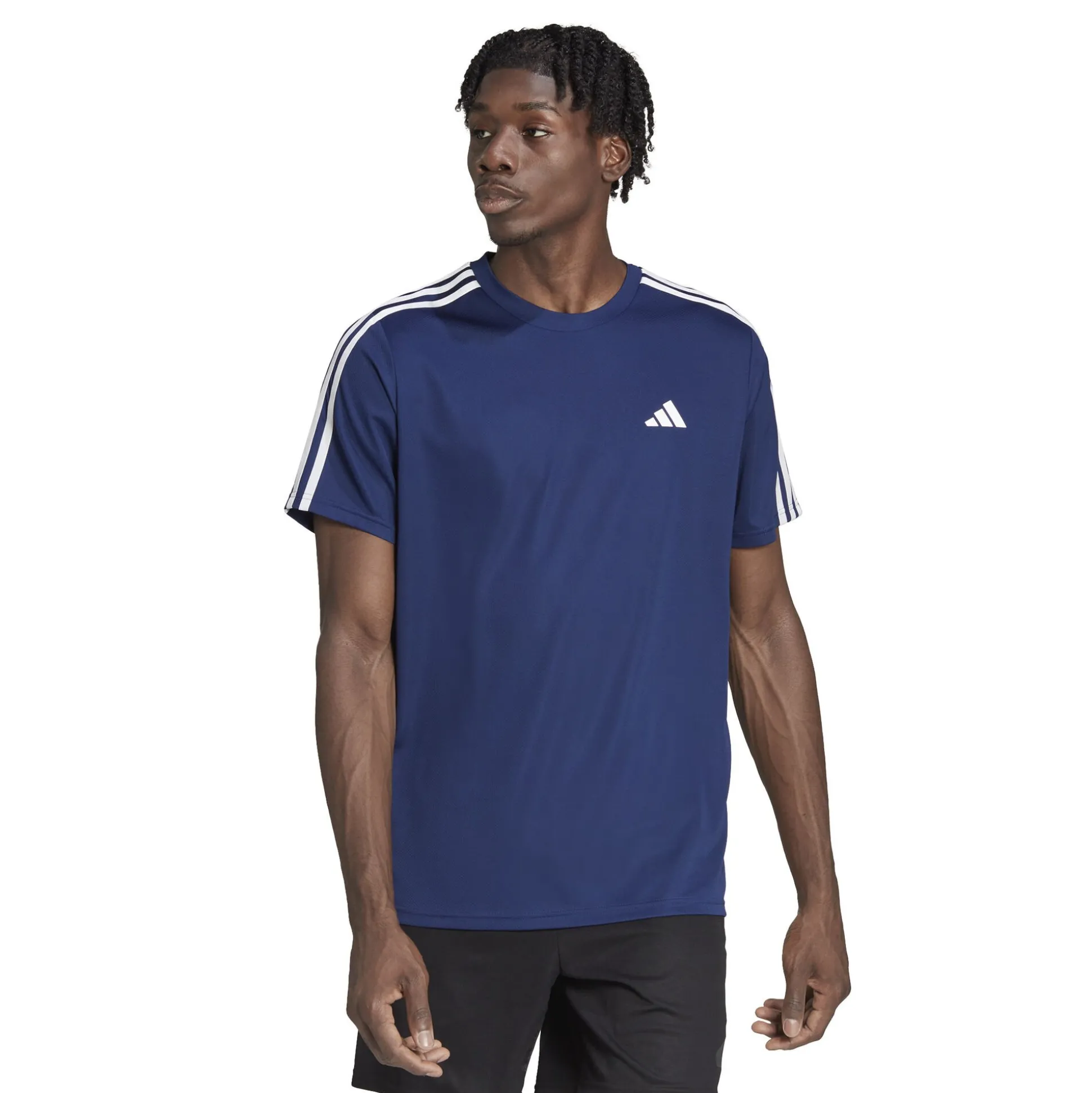 Sale Training Essential Base 3 Stripes T-Shirt Men - Dark Blue, White Shirts