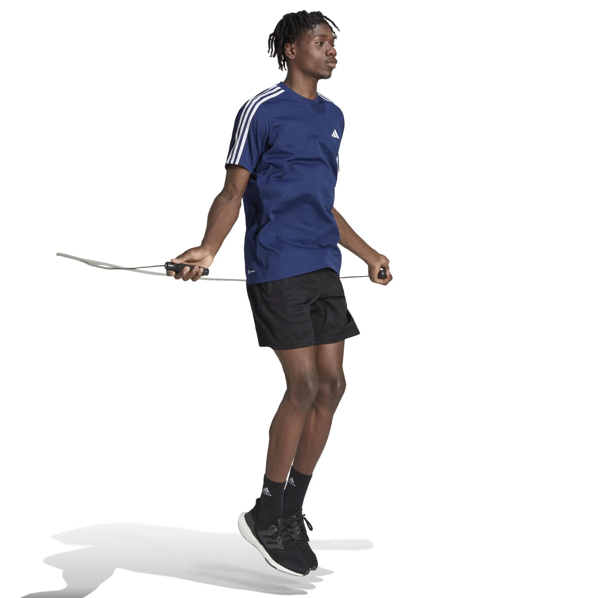 Sale Training Essential Base 3 Stripes T-Shirt Men - Dark Blue, White Shirts