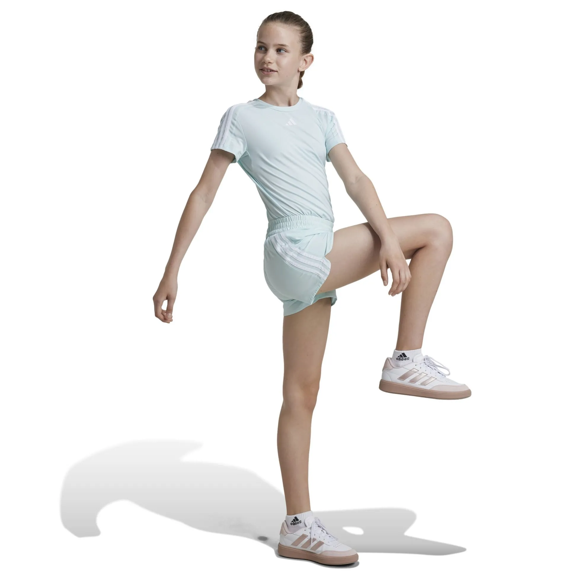 Shop Training Essential 3Stripes Shorts Girls - Mint, White Shorts