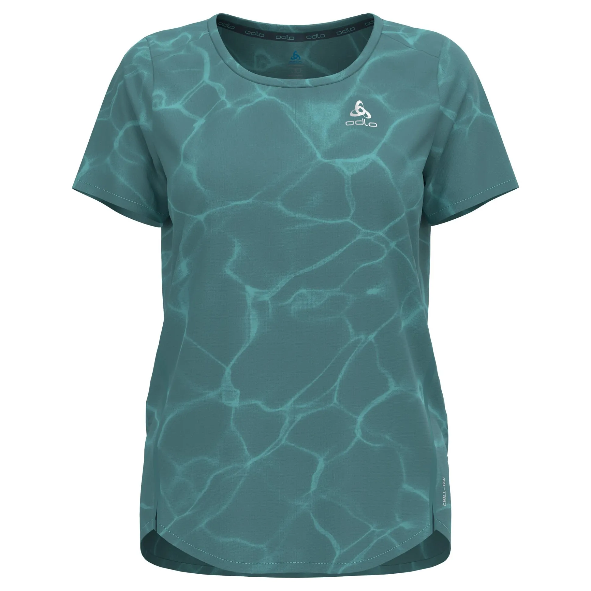 Online Zeroweight Chill-Tec Print Crew Neck Running Shirt Women - Blue Grey Running Clothing